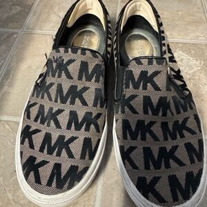 Michael Kors Black and Tan Logo Slip-Ons